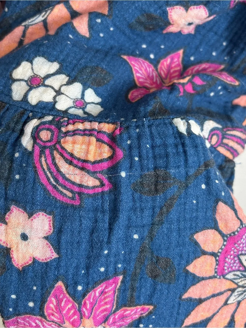 Marine Layer Midi Dress XL Gauzy Pockets Long Sleeve Batik Floral Blue *READ* - Picture 13 of 15